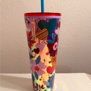 Colorful Floral Tumbler with Straw